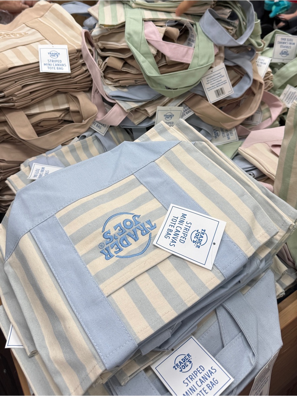 Trader Joe's Blue Striped Canvas Tote Bag